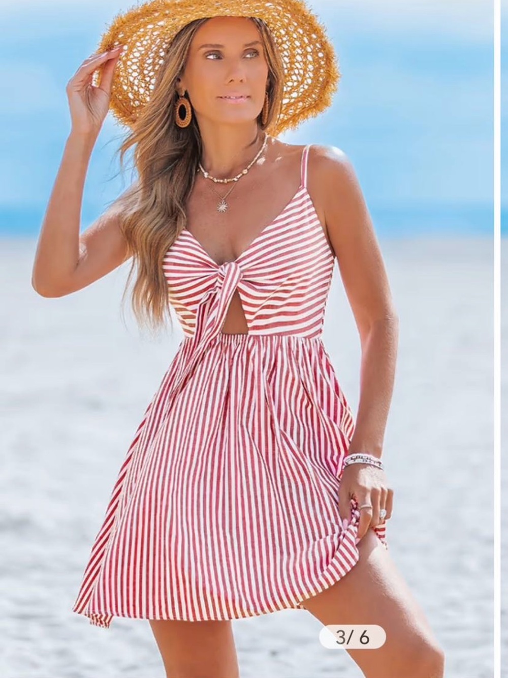 Striped Red Tie-Front Sundress for Women
